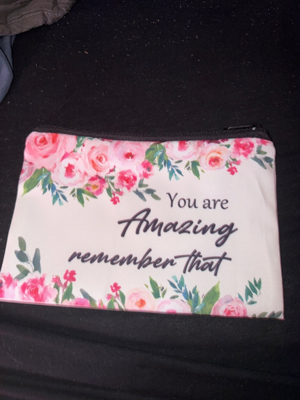 Floral 'You Are Amazing' Canvas Zip Pouch - Pink & White